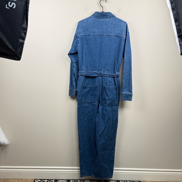 ICONE by Simon’s long sleeve cotton belted denim jean jumpsuit medium - Picture 8 of 12